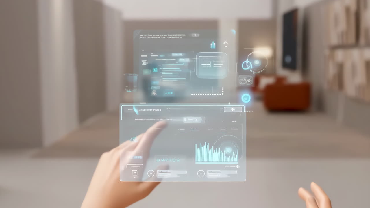 Hands Interacting with Futuristic Holographic User Interfaces