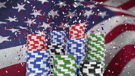 animación digital de confeti cayendo en la pila de monedas de casino 4k