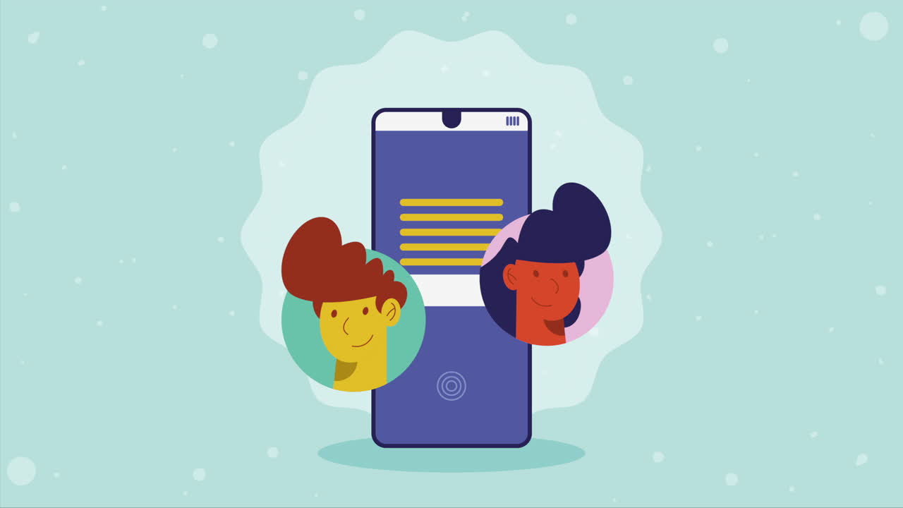 smartphone device with couple characters animation