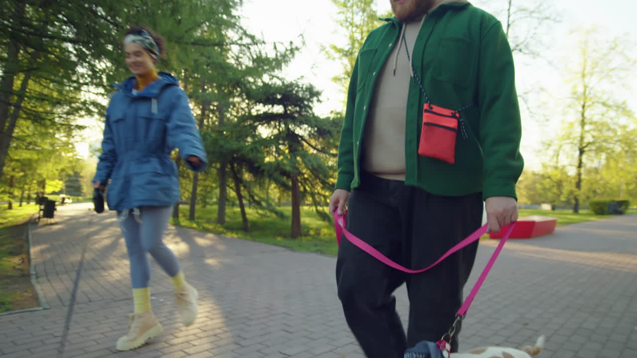 Man Walking with Dog in Park