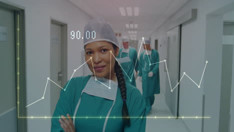 animation of data processing over biracial female surgeon