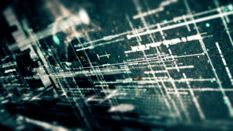 Futuristic abstract de-focus flowing data matrix, meta, metaverse, telemetry and encrypt numbers display with particles simulation in cyber space environment for head up display background-7