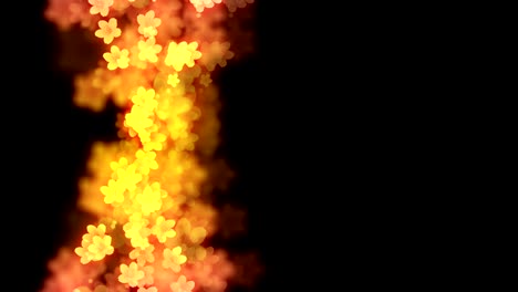 abstract bokeh luz chispas de flor de sahura o flor de cerezo patrón de gradiente de color rosa y amarillo ilustración en fondo negro, animación de bucle sin costuras 4k con espacio de copia derecha