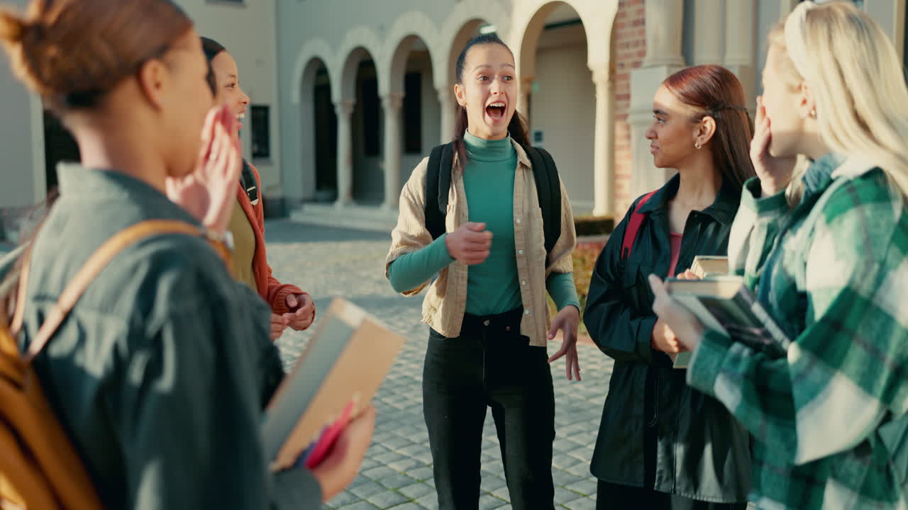 대학, 캠퍼스, 그리고 학생들의 그룹이 이야기하고 있습니다.