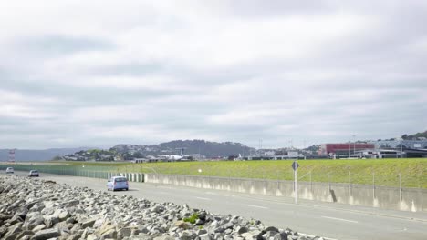 an air new zealand airbus q300 landing at wellington airport, new zealand