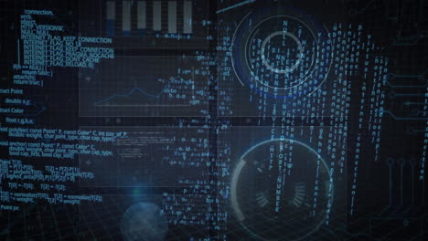 animación del escaneo del alcance y el procesamiento de datos en pantallas sobre cuadrícula