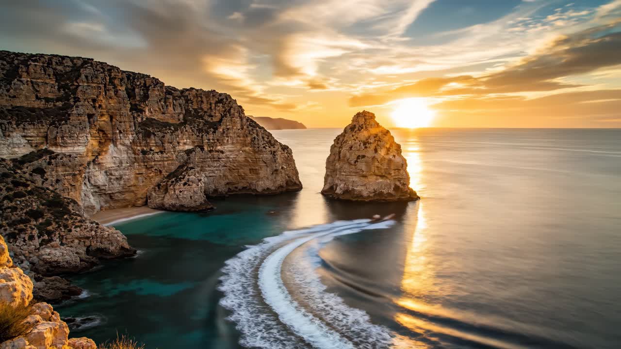 Scogliere costiere e tramonto