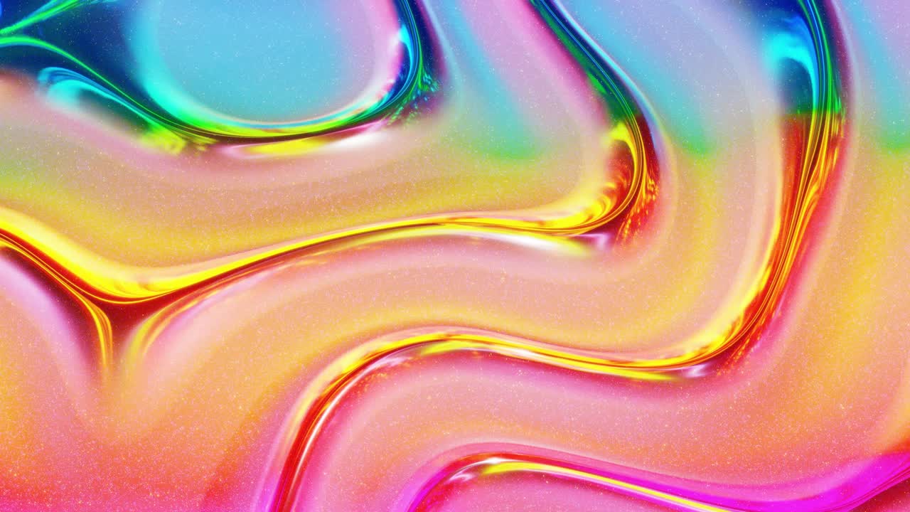 Looped abstract background. Beautiful iridescent wavy surface of liquid with pattern, gradient color and flow waves on it. Rainbow glossy and matt fluid. Creative bright bg with soft smooth animation.