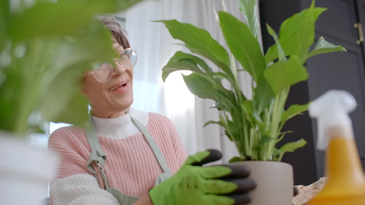 Senior Woman Caring for Houseplants