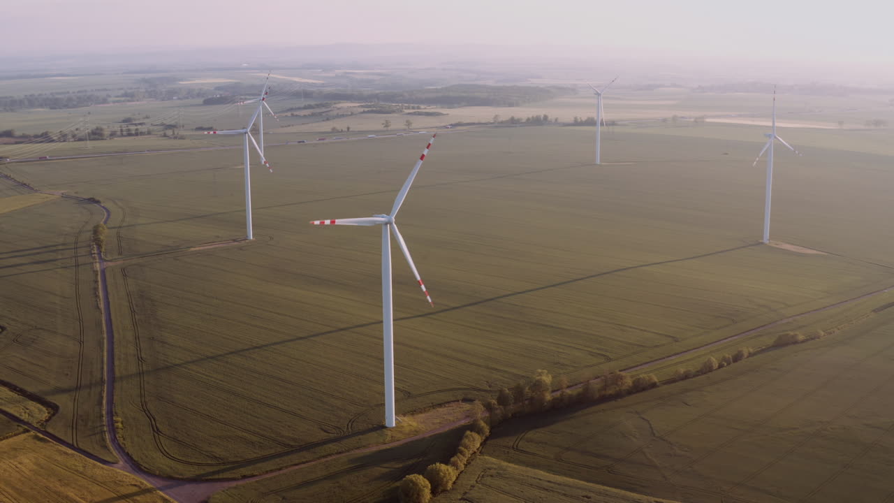 Aerial View of Wind Farm in a Rural Landscape