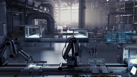automated robotic assembly line in a modern factory