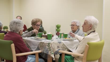senior women eating food during dinner in retirement home