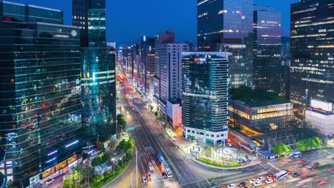 traffic at night in gangnam square  seoul city,south korea.timelapse 4k