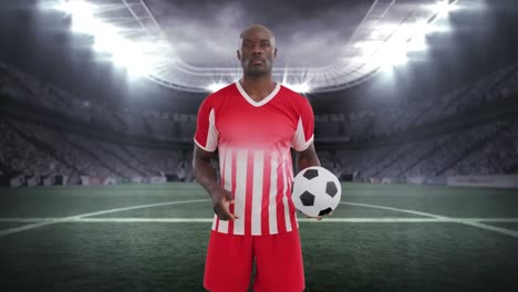 Animation-of-stadium-over-african-american-male-soccer-player