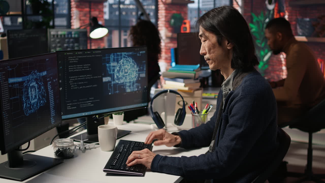 gerente de cto en una startup centrada en la ia bebiendo café, escuchando música