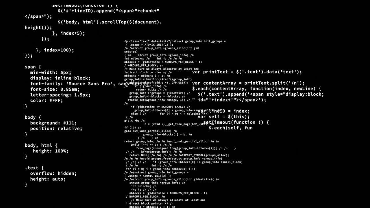 Animation of data processing on black background
