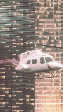 helicopter flies through center of big city