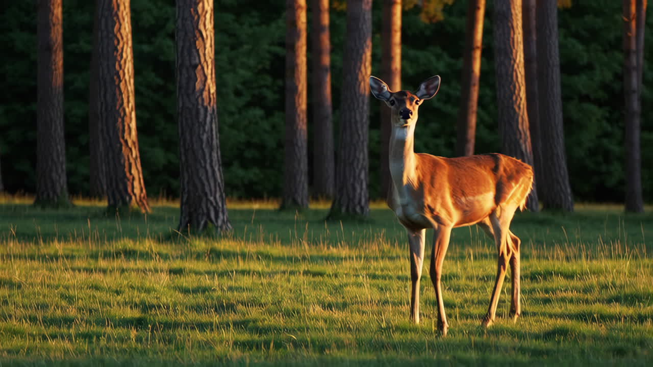 Deer in a Forest at Sunset