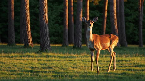 deer in a forest at sunset