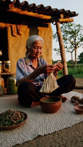 elderly herbalist preparing traditional remedies