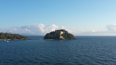 fort de bregancon from the mediterranean sea aerial back traveling sunny day