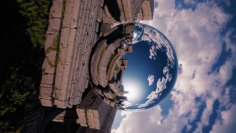 ancient ruins reflected in a giant sphere