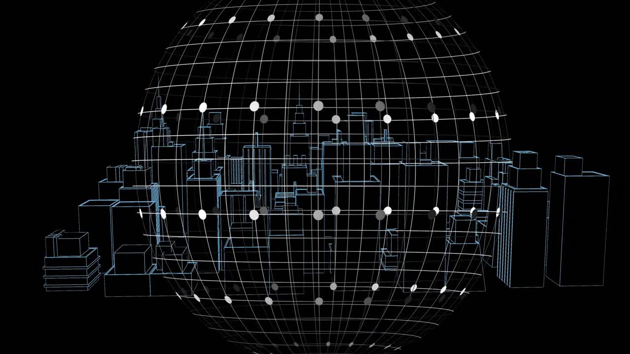 Animation of data processing over 3d cityscape