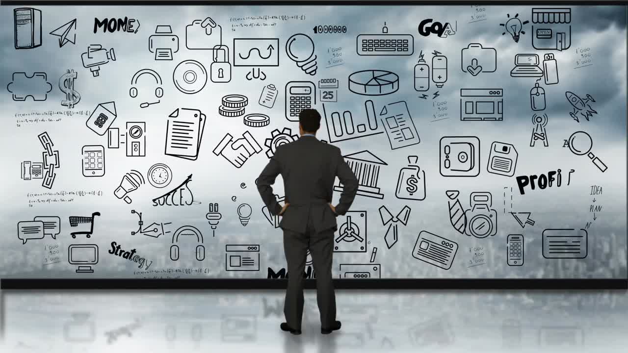 hombre de negocios mirando la interfaz tecnológica