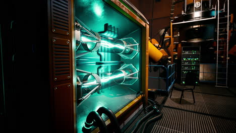 exploring a futuristic laboratory with advanced energy technology and equipment