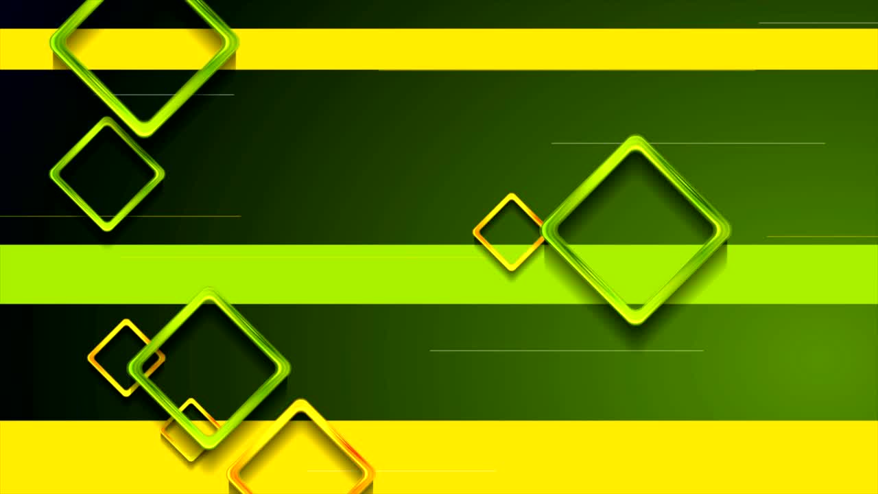 cuadrados brillantes verdes y naranjas animación de video