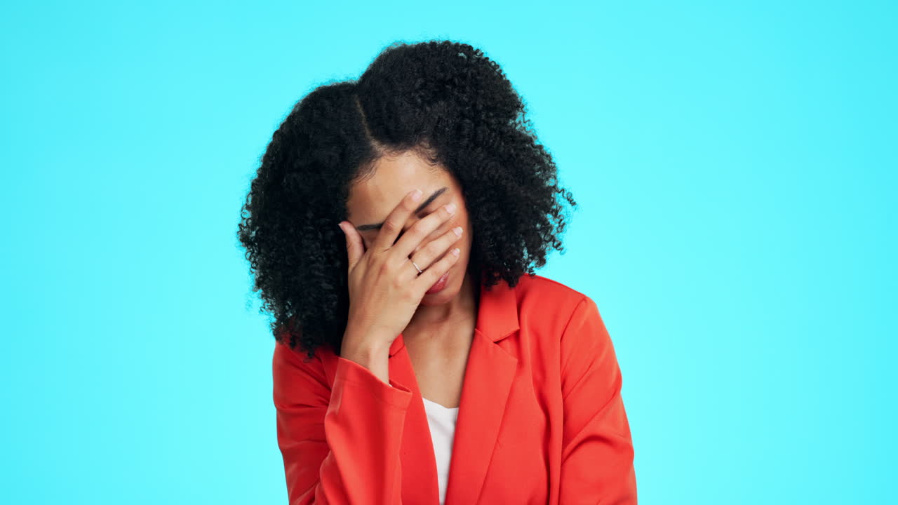 Face, burnout and black woman with stress