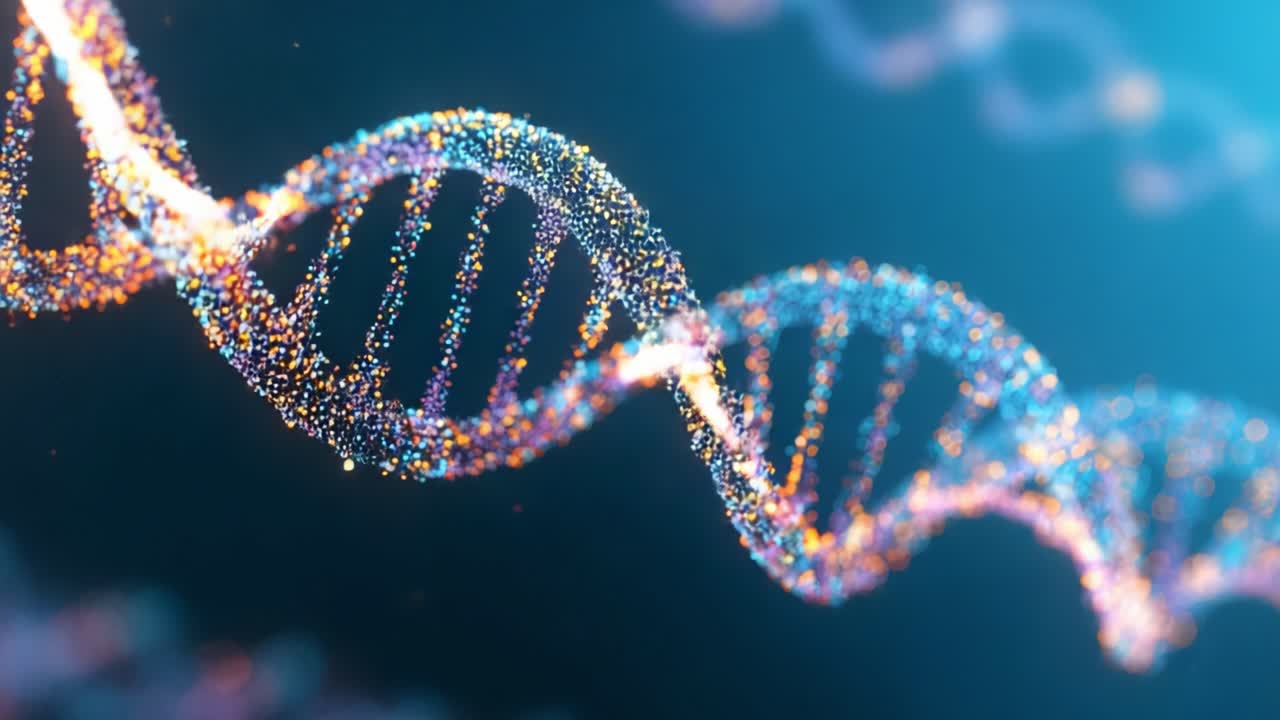 A Stunning Visual Representation of DNA Helix Structure with Vibrant Particles, Showcasing the Intricate Details of Genetic Material in a Colorful and Modern Style