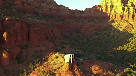 aerial backwards reveals chapel of the holy cross