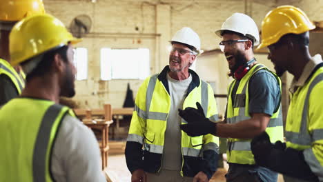 group of construction workers in safety gear
