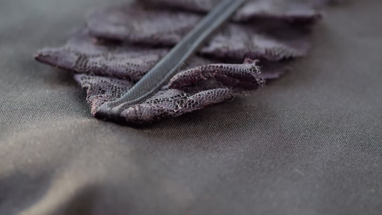 Close-up de Tecido de Renda Roxo Escuro com Elástico