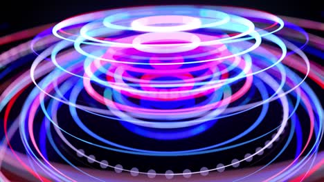 flujo de luz en la estructura de anillo, bg en 4k. fondo en bucle abstracto con senderos de luz, flujo de líneas de neón rojo azul en anillos de forma espacial. fondo de diseño de movimiento moderno de moda. efecto de luz,