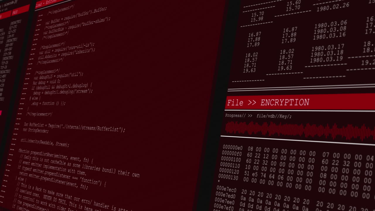 animación del procesamiento de datos en pantallas de computadora rojas