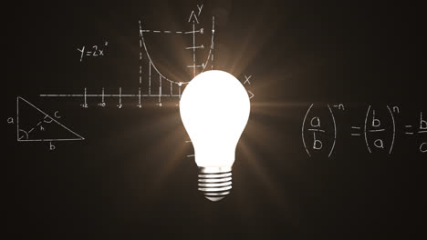 Animación-De-Bombilla-Sobre-Ecuaciones-Matemáticas-Sobre-Fondo-Negro