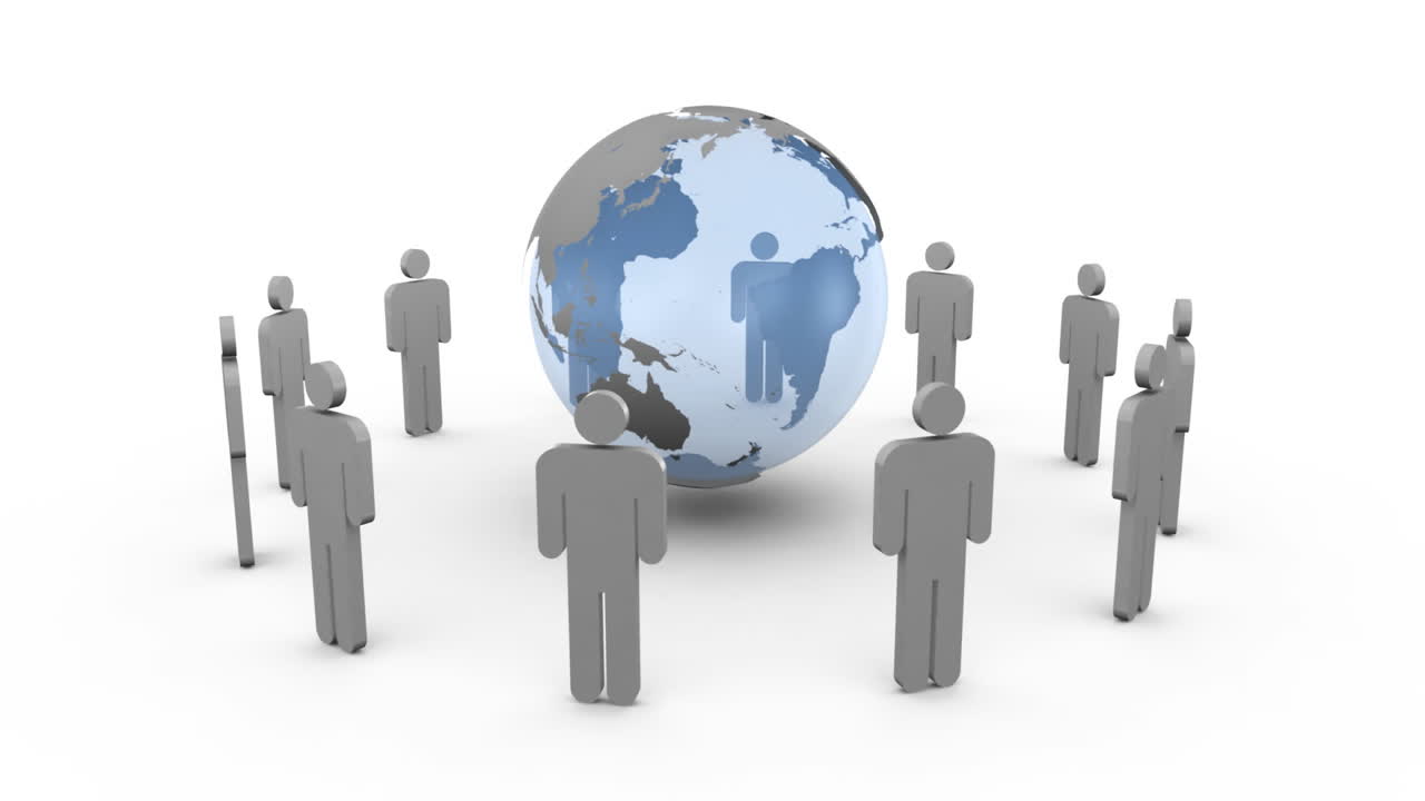 파란 행성을 둘러싸고 있는 3d 남성