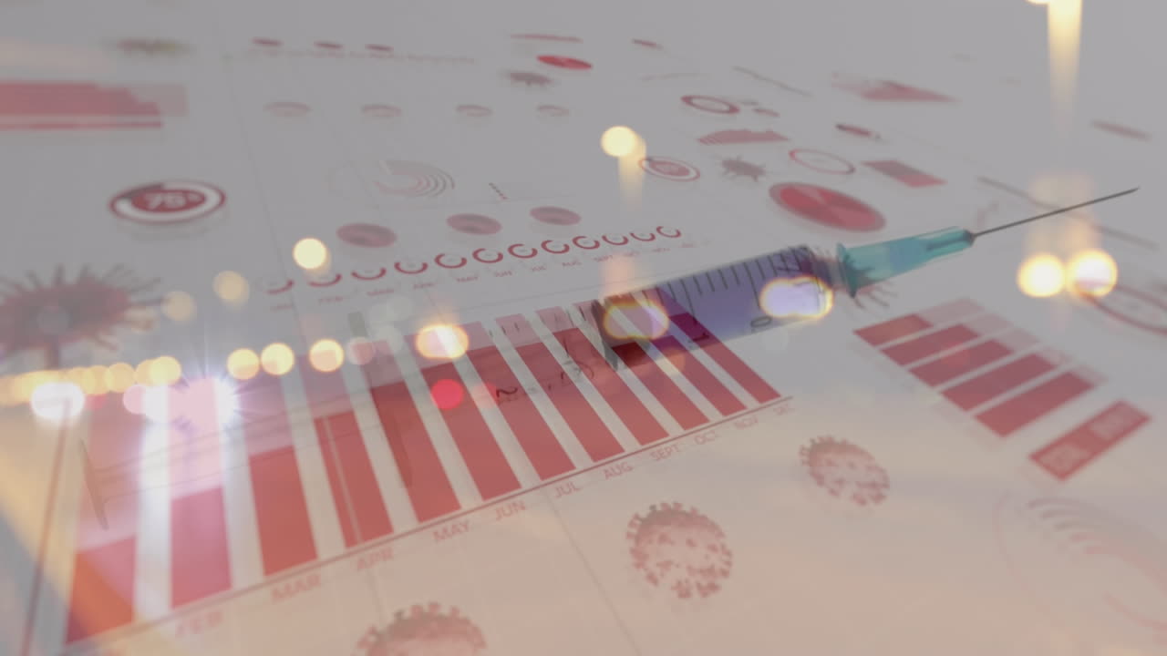 animación del procesamiento de datos con células de virus sobre puntos de luz