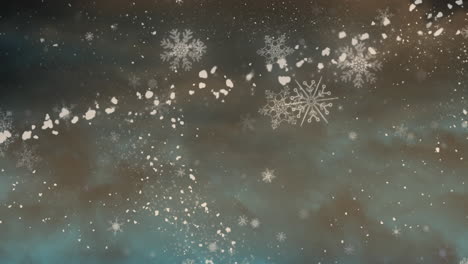 animation of shooting star and snow falling over clouds in background