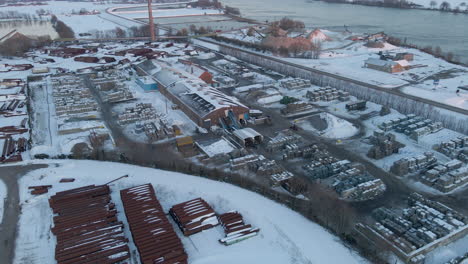 Aerial-of-busy-recycling-plant-in-winter