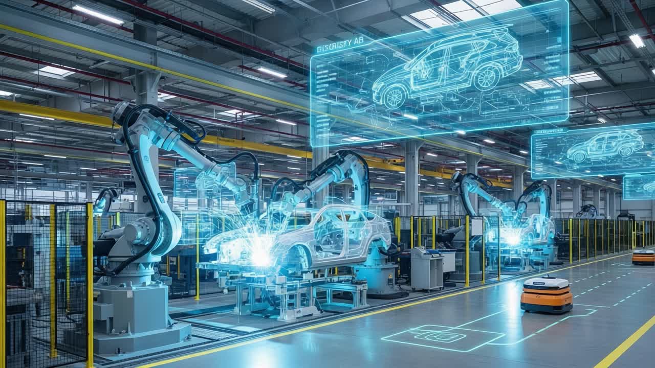 Advanced Automated Manufacturing: A State-of-the-Art Factory with Robotics and AI-Assisted Production Techniques for Vehicle Assembly and Design Visualization