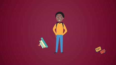 school boy icon against school concept icons floating on red background