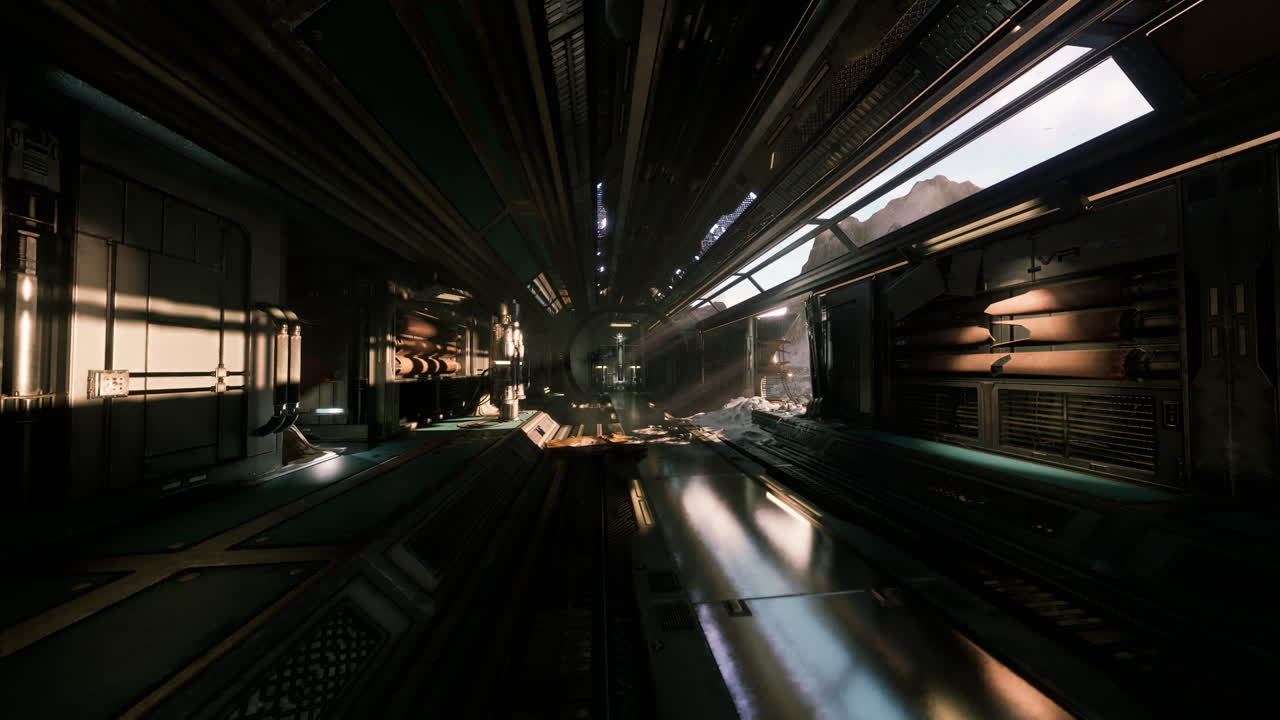 Futuristic interior of a spaceship with dynamic lighting and intricate design