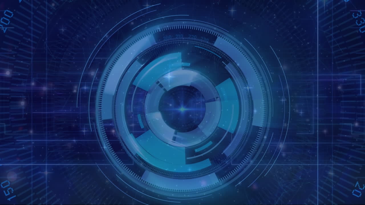 animación de círculos de carga con números sobre puntos contra un fondo abstracto