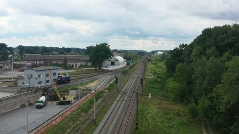 Aerial-drone-of-train-tracks-in-Klevan-of-Rivne-Oblast-Ukraine