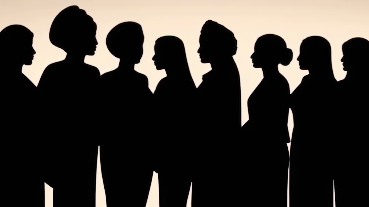 Black Silhouettes of Diverse Women Standing in a Row