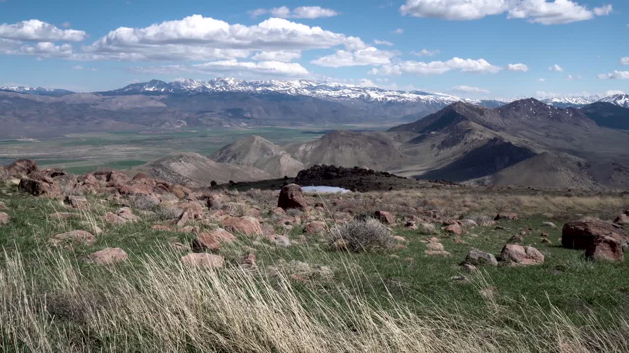 центральная долина и сьерра-невада в калифорнии с высокими травами, в кадре воздушная тележка
