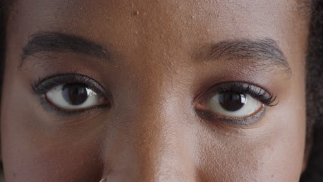 close up of african american woman eyes looking at camera wearing makeup optical health